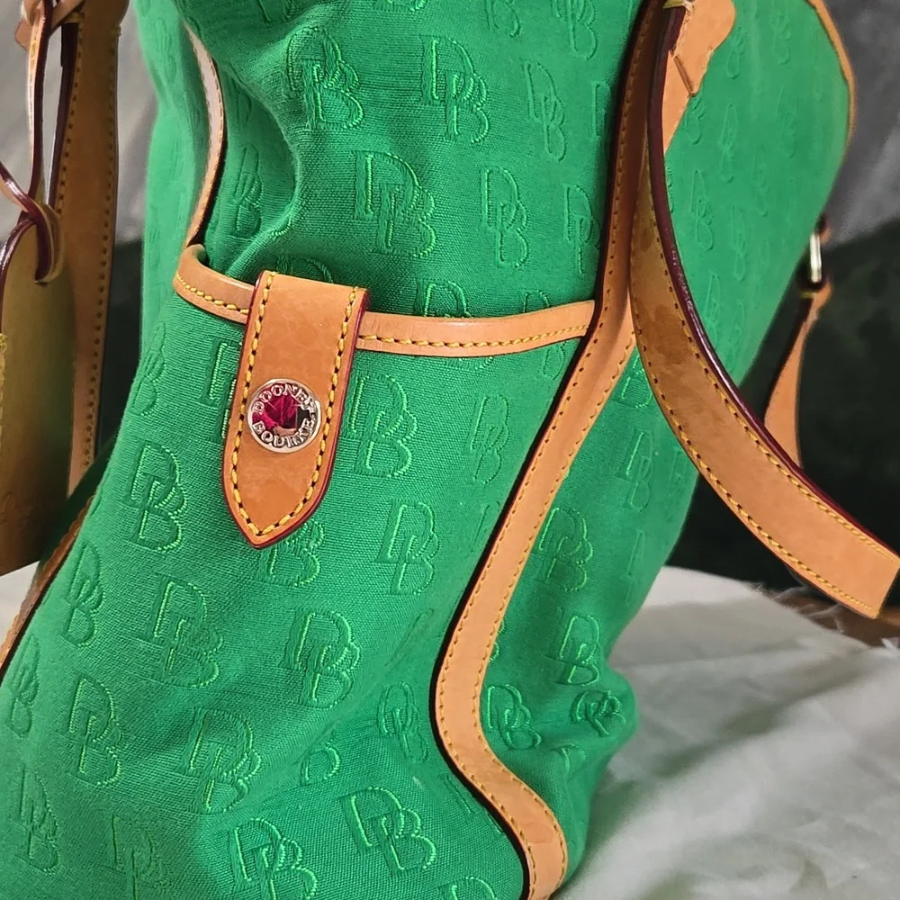 Dooney &Bourke Green and Tan Suede Tote with Leather Trim - Picture 10 of 10